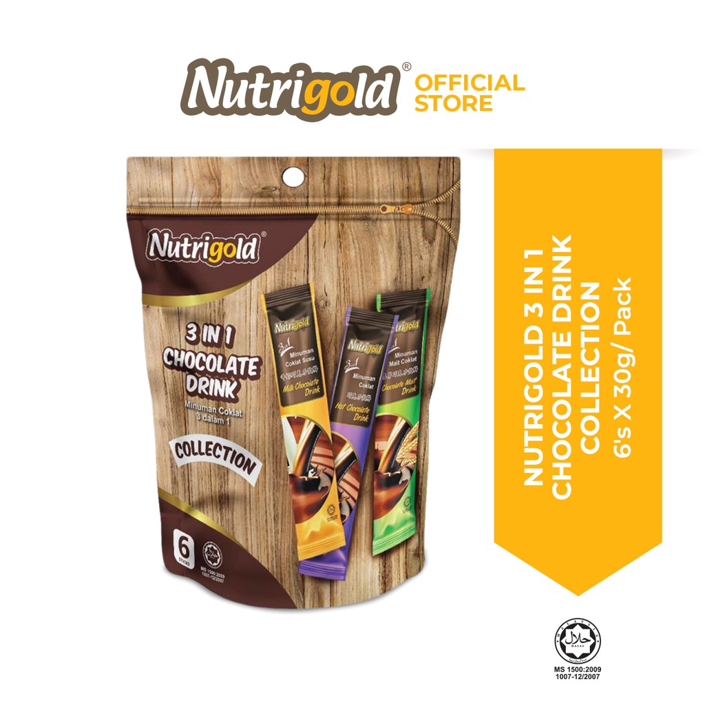 NUTRIGOLD Instant 3 in 1 Chocolate Drink Collection Pack with 3
