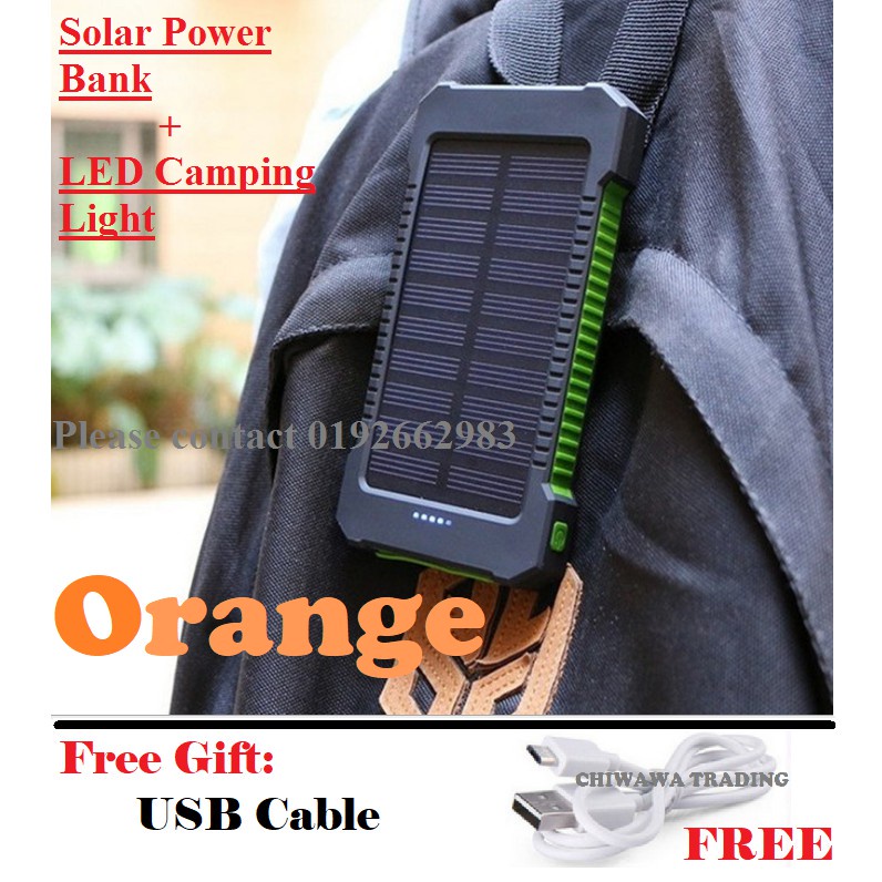 TX17【Free Gift : USB Cable】 30000mAh Solar Power Bank + LED Light