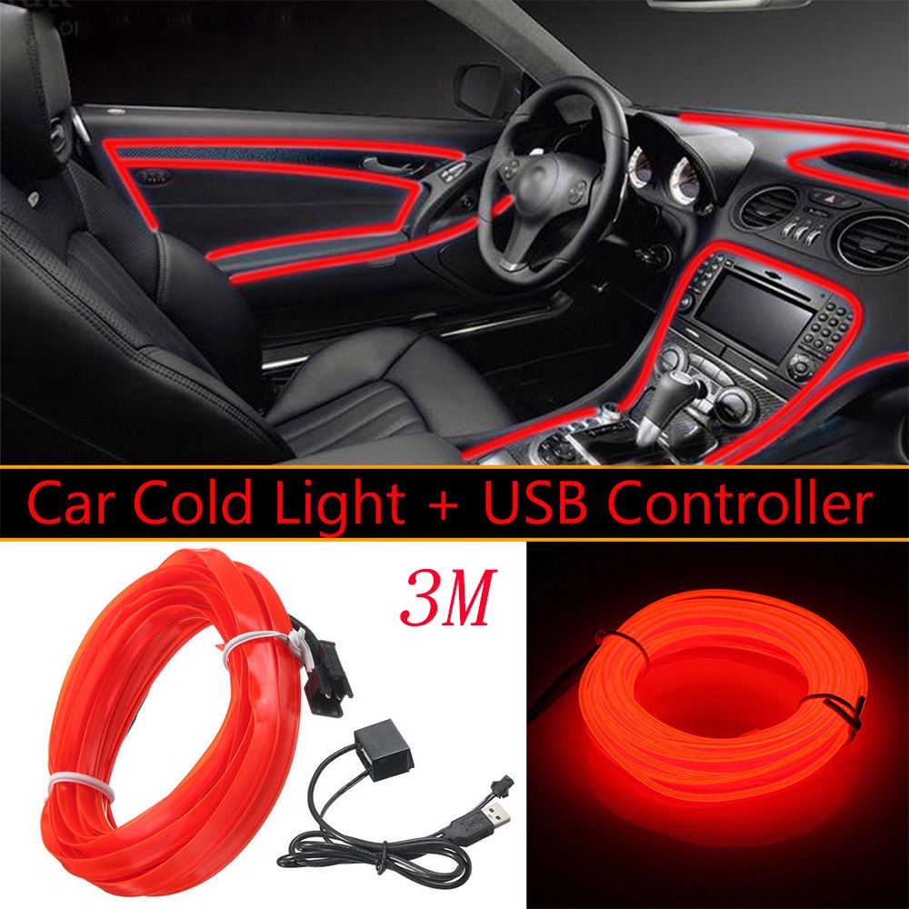 Mrbunny My Usb Red Led Light Glow El Wire Strip Car Interior