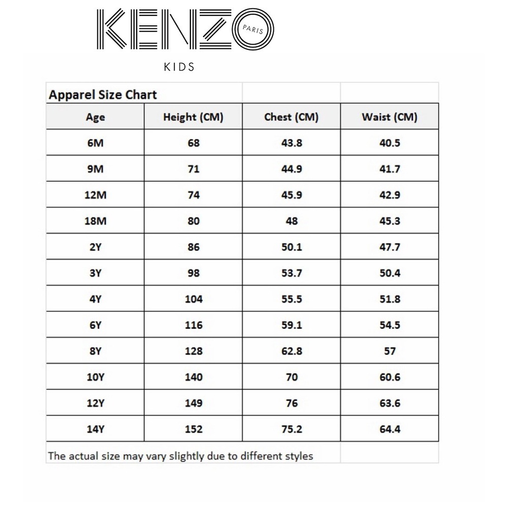 KENZO Classic Fit Size Chart Size Chart, Classic, Kenzo atelieryuwa