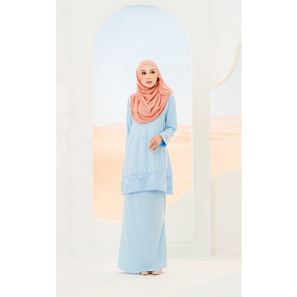 Baju Kurung Baby Blue Lace Ironless Saiz S - 5XL Plain Loose Plus Size Ready Stock Raya Sale Baju Raya Viral 2024
