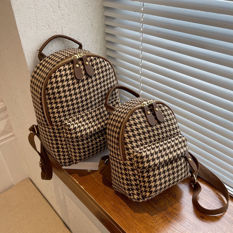 Houndstooth backpack women s 2022 spring and summer new fashion Korean style small backpack all-match casual small bag