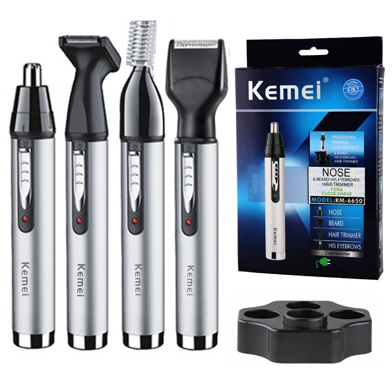 KM-6651 Origina 4in1 Rechargeable Nose Ear Hair Trimmer for Men Grooming Kit Electric Eyebrow Beard Trimer Micro Nose and Ears Trimmer