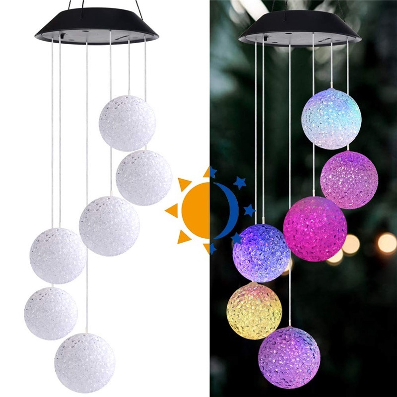 Porch Patio Lights Yard Six Lantern Solar Wind Chime Changing