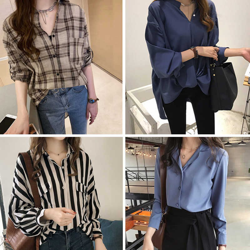 4 Styles M 4xl Korean Blouse Plus Size Long Sleeve Shirt Women Clothes V Neck Casual Tops Baju Wanita Puncak Blaus Lengan Panjang Pakaian Shopee Malaysia