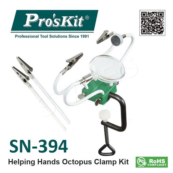 ProsKit SN-394 Helping Hands Octopus Clamp Kit 4 alligator clamps,magnifier 