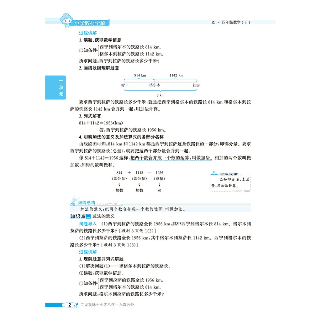 春小学教材全解四年级下册数学4年级人教rj版同步练习册测试题课本解析课文讲解参考资料课堂总复习详解训练解读辅导教辅书