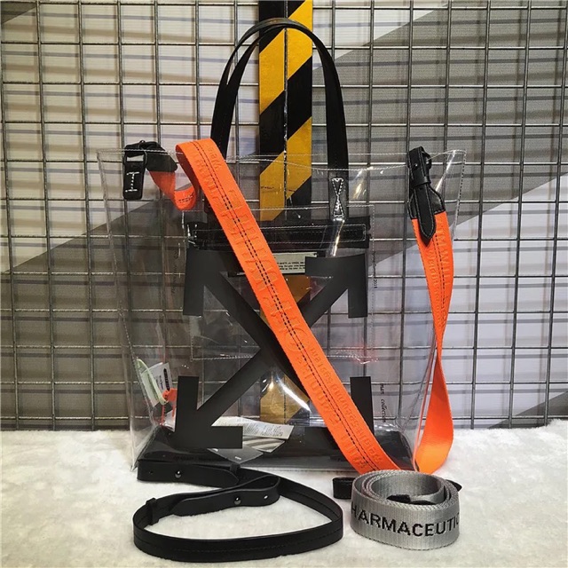 off white clear tote bag