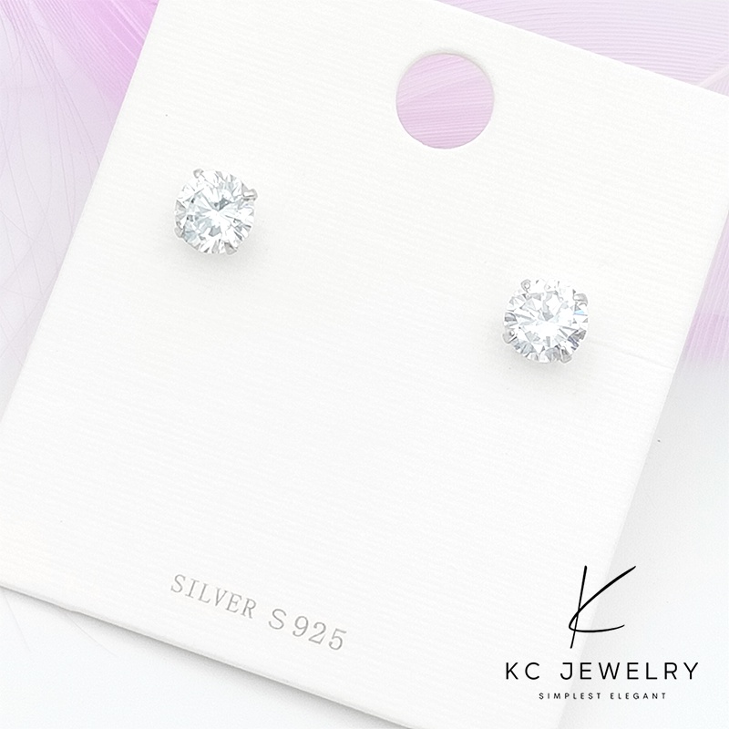 KC Jewelry S925 Sterling Silver Elegant Diamond Stud Earrings/Anting-Anting Subang Berlian 925 Perak