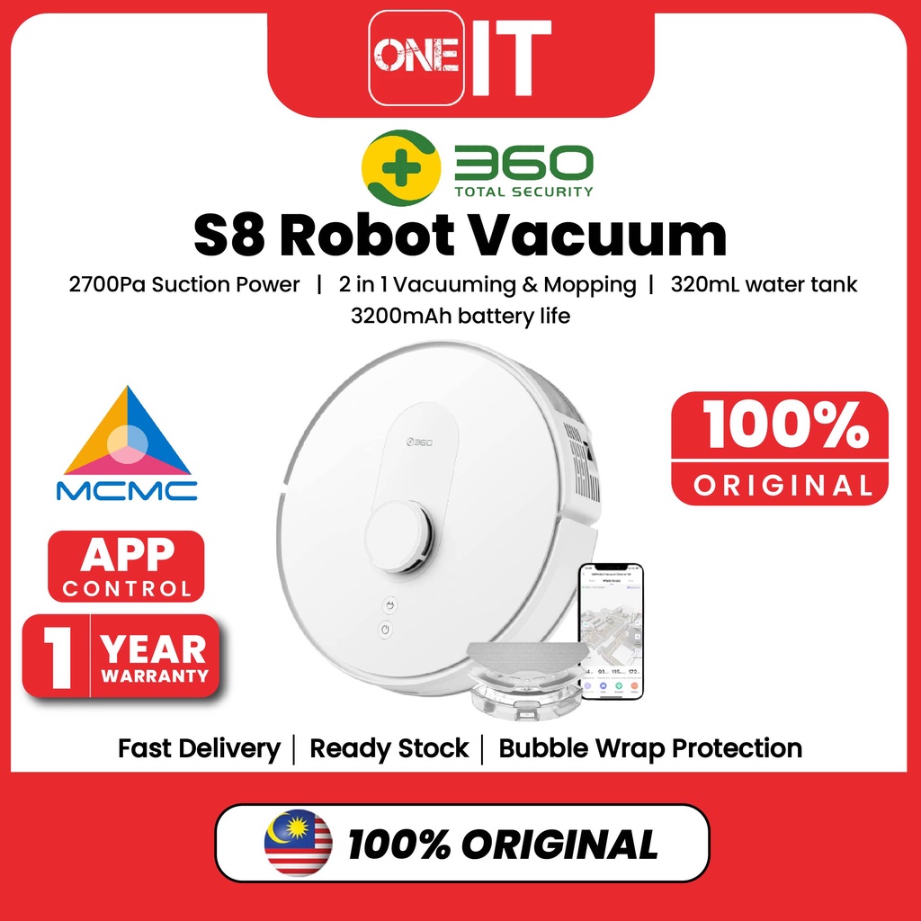 360 Robot Vacuum Cleaner S8 (2 in 1 vacuuming & mopping ) - 1 Year Warranty