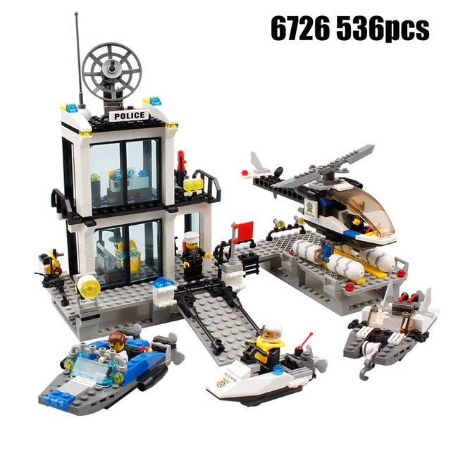 City Police Series Marine Police Station Modular toy floating police station 536pcs