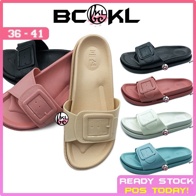 【 BCKL 】Women's Korean Style Jelly Band Comfortable Sandals | Beige Khaki Soft Flower Shoes Slippers | Kasut Perempuan