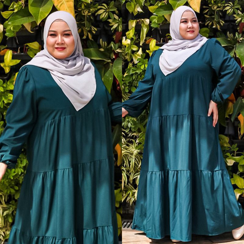 OVERRSIZE Plus Size Lalisa Plain Layer Ruffles Muslimah Dress With Zip