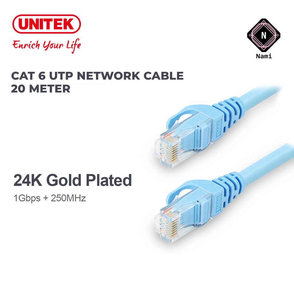 UNITEK 10M - 20M CAT 6 UTP Ethernet Network Cable For Mac Laptop PC Router Modem Printer XBOX PS4 PS3 - Blue Y-C810ABL