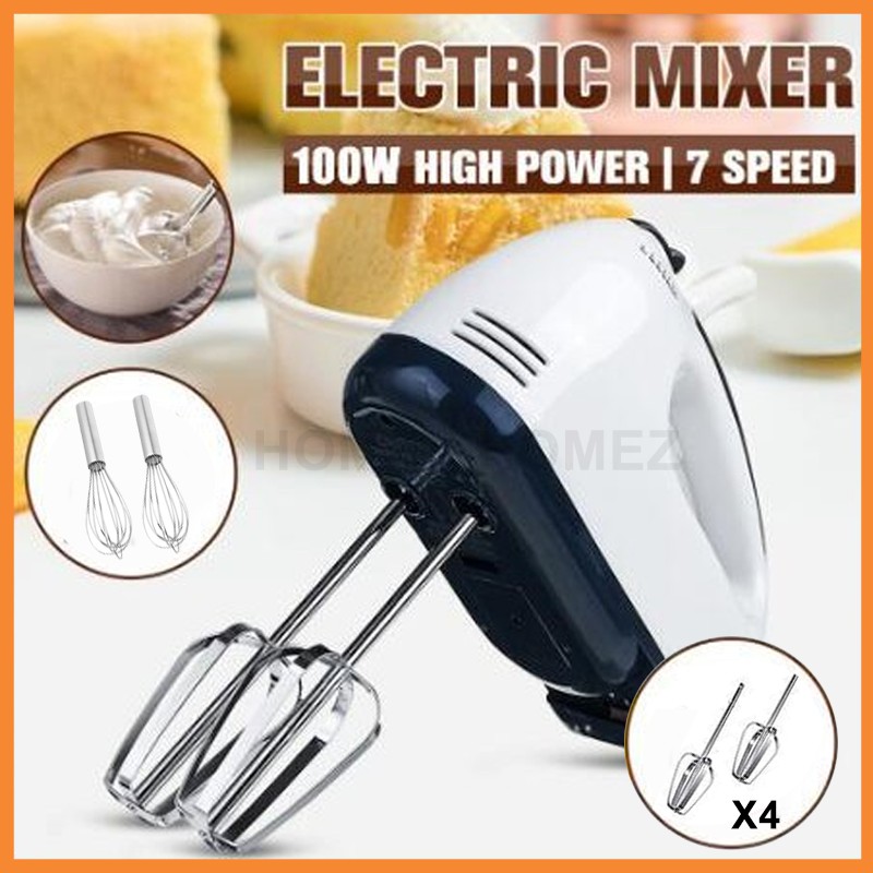 7-Speed Egg Beater Hand Mixer Stainless Steel Chrome Dough Flour Baking Whisk Mesin Pengadun Tepung Telur Kek