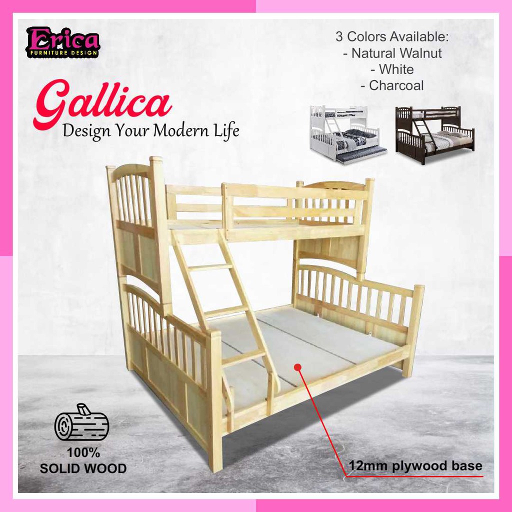 (Ready Store) [ERICA] Bed / Katil Kayu/ Gallica Bunk Bed / Solid Wood Bedframe / Single / Queen / 12mm thick base