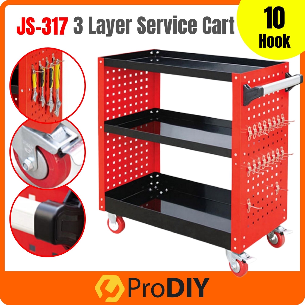 3 Layer Service Cart With Side Panel Storage Organizer Trolley Others Rak Simpanan Barangan Alat ( JS-317 )