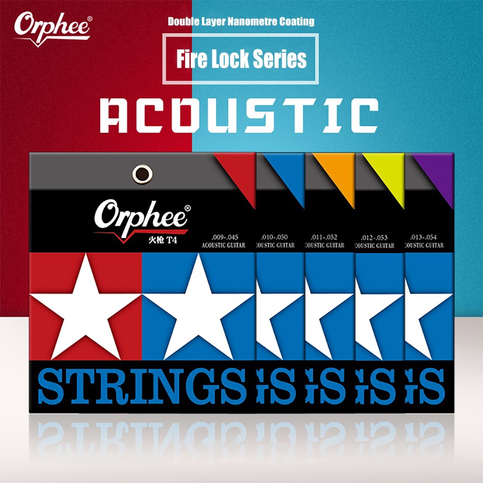 Orphee Acoustic Guitar Strings Nano Double-Coated Anti Rust Lifetime 60-120 Days T4/T5/T6/T7/T8 Fire Lock Series