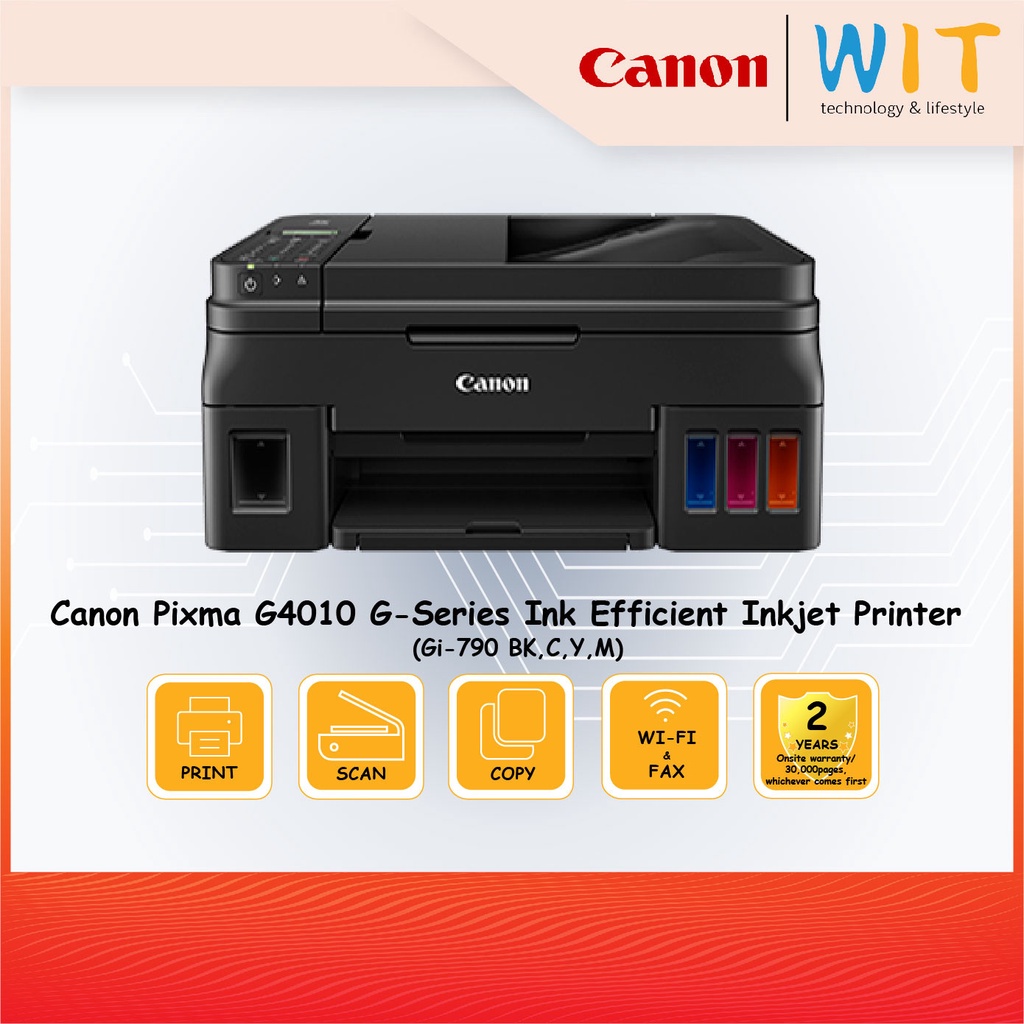 Canon Pixma G4010 InkTank Printer (Print, Scan, Copy, Fax, Wifi) (Gi-790 BK,C,Y,M)