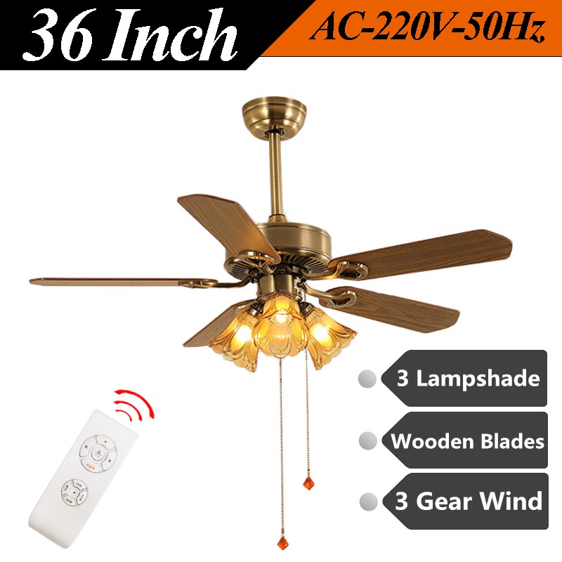Free 3 Led Bulbs 36 Inch Retro Style Ceiling Fan Light 65w Copper Motor 5 Wooden Blade Glass Lampshade Ac 220v 50hz Ee Malaysia - What Size Bulb For My Ceiling Fan
