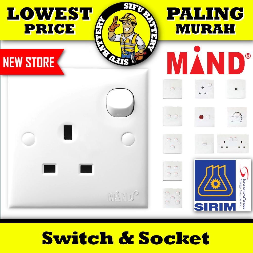 MIND Switch Socket 13A 15A 1G 2G 3G 5G Water Heater Switches With Neon