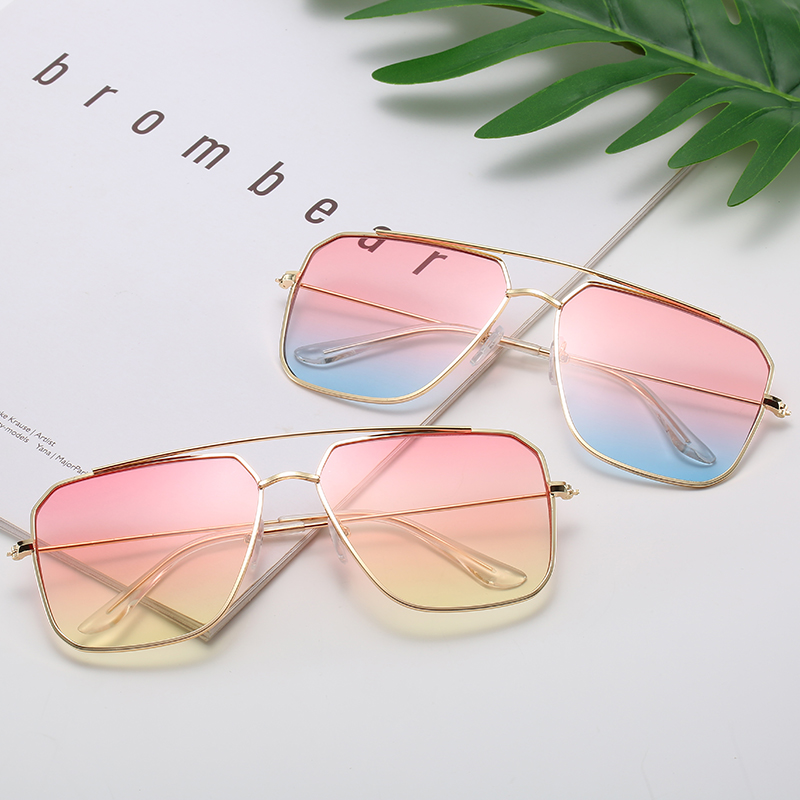 Store Manager Hot Push New Gradient Color Big Frame Metal Ladies Sun Glasses Fashion Candy Color Double Beam Polygon Face Lift Wild Sunglasses Shopee Malaysia