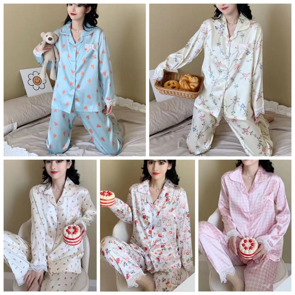 New Plus Size pajamas women silk Baju Tidur Perempuan sleepwear pyjamas Cardigan nightwear