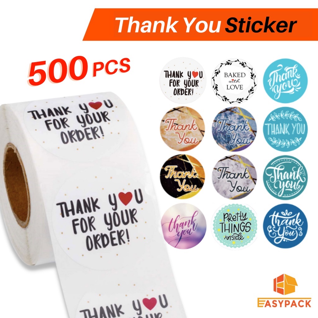 EASYPACK 500pcs Thank You Sticker Seal Label Sticker Terima Kasih ...