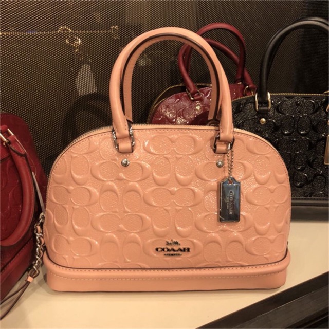 coach mini sierra satchel in signature debossed patent leather