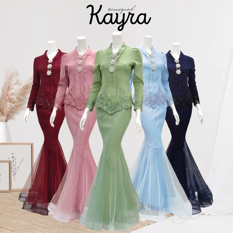 Kayra Raya 2022 Muslimah Baju Kebaya Moden Pendek Lace Stretchable Memeri Kain Getah Kurung 7679