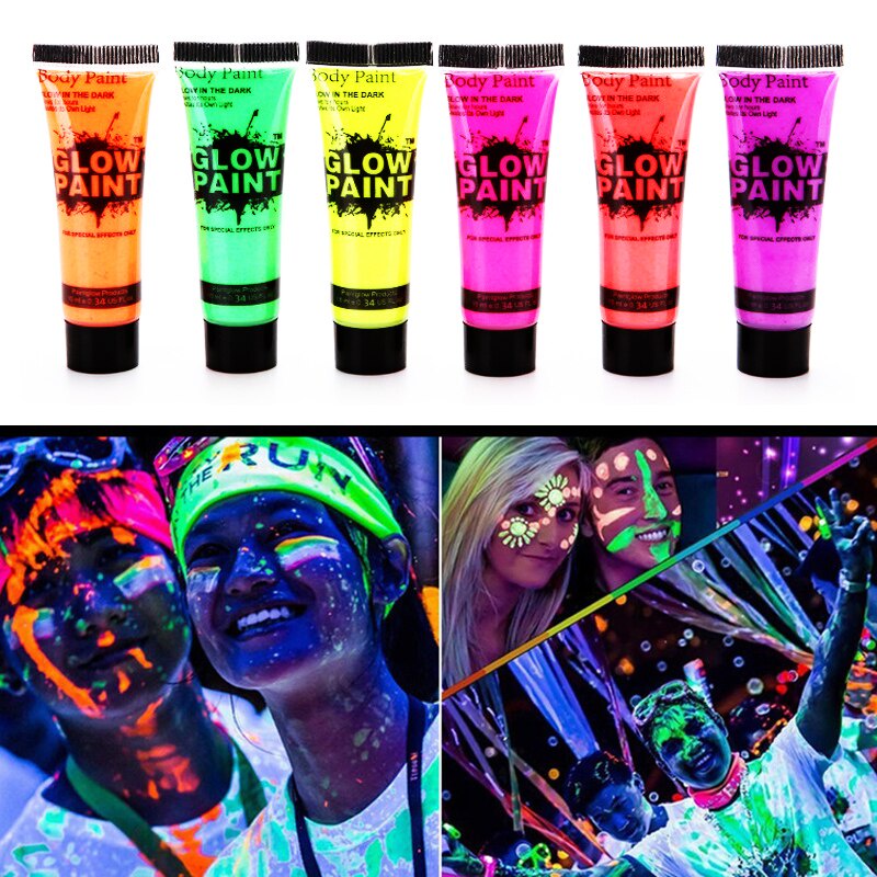 8 Colors luminiscent paint Face Body Art Paint UV Glow Fluorescent Glowing Halloween Party Fancy Dress Beauty Makeup Dar