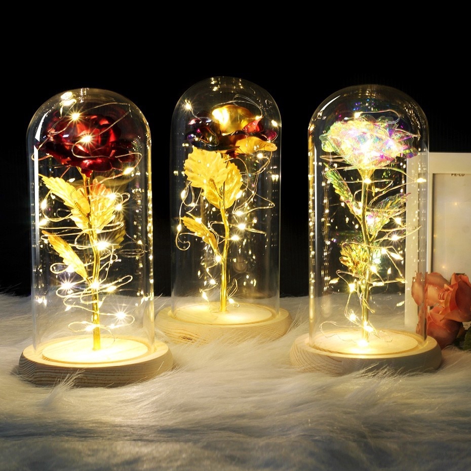 Beauty And The Beast Rose Lights Enchanted Christmas Tree Led In Glass Dome Usb Home Garden Home Decor