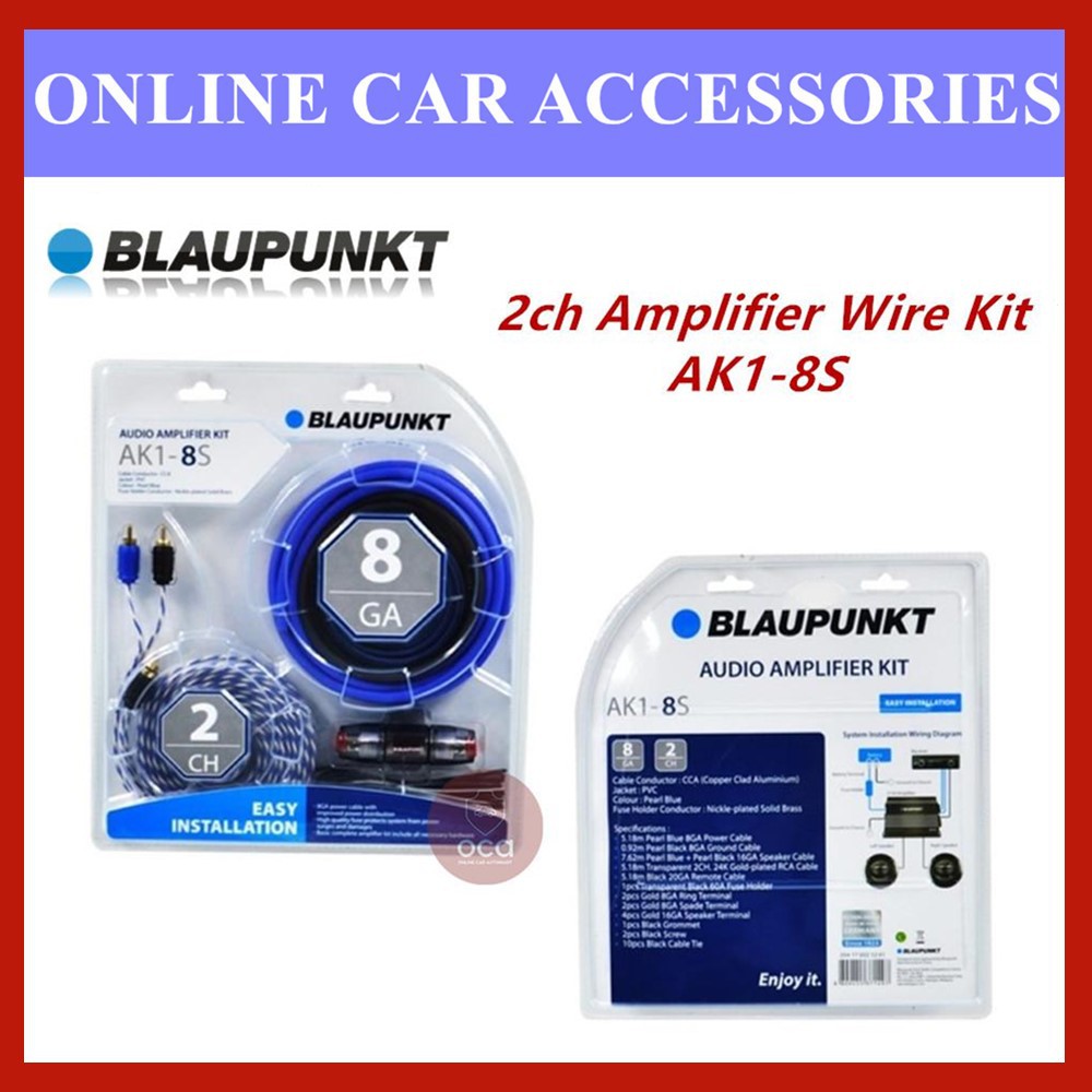 Blaupunkt AK1-8S (8 Gauge) / AKS1-4S (4 Gauge) 2 Channel Car Audio Amplifier Kit