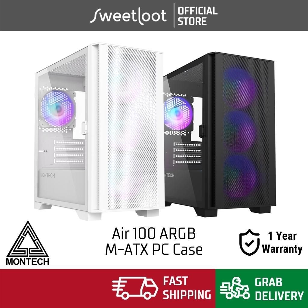 Montech Air 100 ARGB PC Gaming Micro ATX Case Black / White Casing with ...