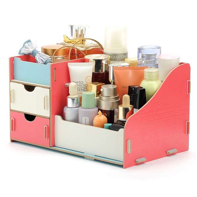Sweethomemy Wooden Makeup Cosmetic Organizer Desktop Storage Box