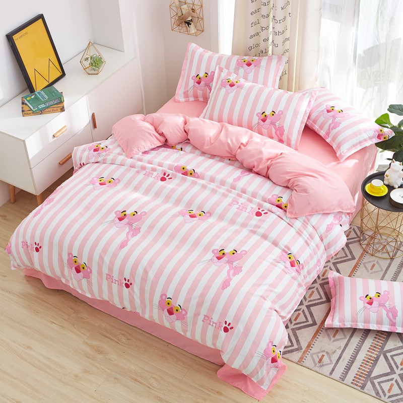 Celux 4pcs Pink Panther Bedding Set Soft Duvet Cover And Bed Sheet With 2 Pillowcases Shopee Malaysia