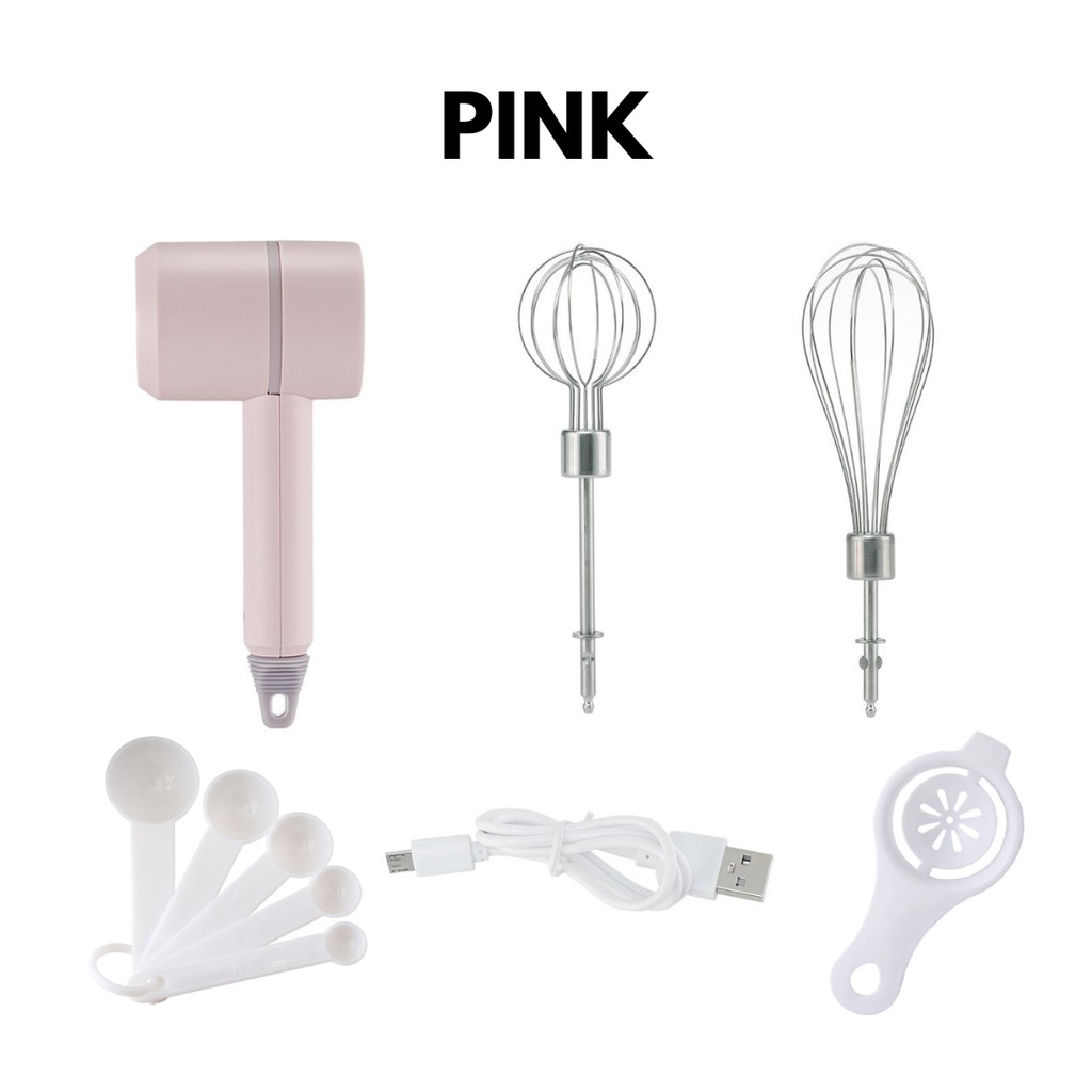 shopee: Electric Hand Baking Mixer Wireless Stainless Steel Egg Beater Electric Whisk Mixer Household Handheld Whisk Stand Cake (0:1:Color:Pink;:::)