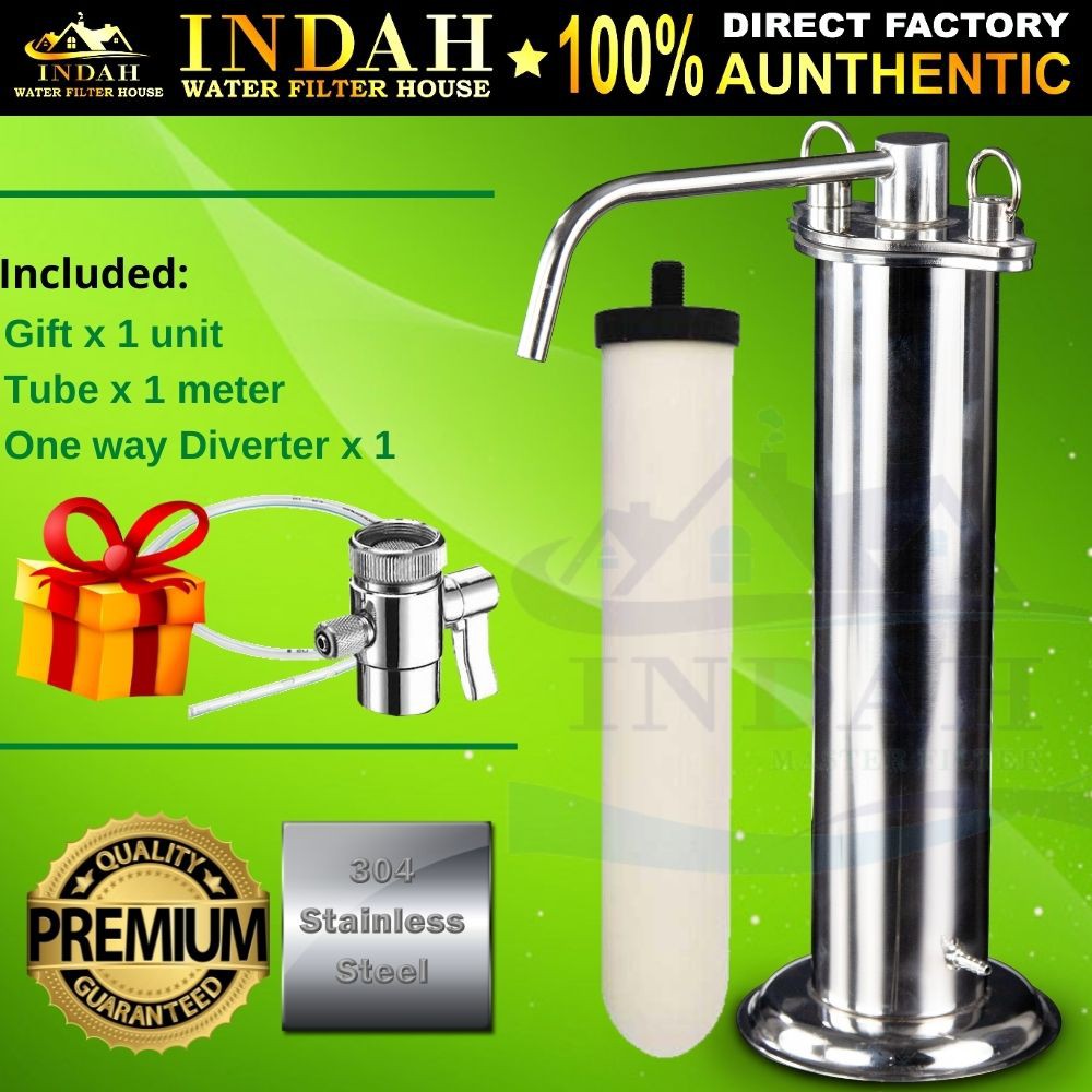 INDAH 304  Stainless Steel LN Stand Water Purifier With Standard Ceramic Water Filter Cartridge Model: LNS