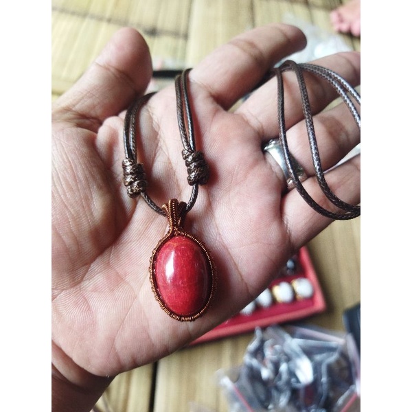 Red CORAL (N) RED CORAL Stone Pendant Ethnic Necklace