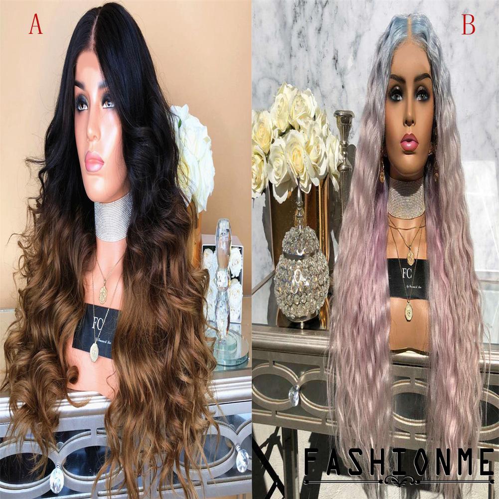 ღ𝓂ℰwomen Ladies Ombre Blonde Long Curly Wigs Natural Brown Wavy