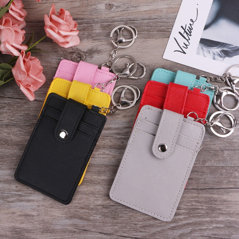 Qiuxiaoaa Portable ID Card Holder Bus Cartes Cover Case Office Work Keychain Keyring Tool Holder Card Holder Keyring Pink 