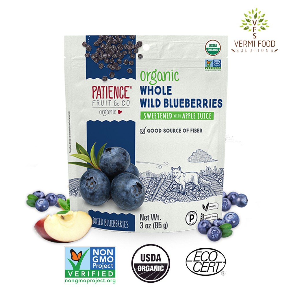 Patience Organic Dried Wild Blueberries (Sweetened with Apple Juice