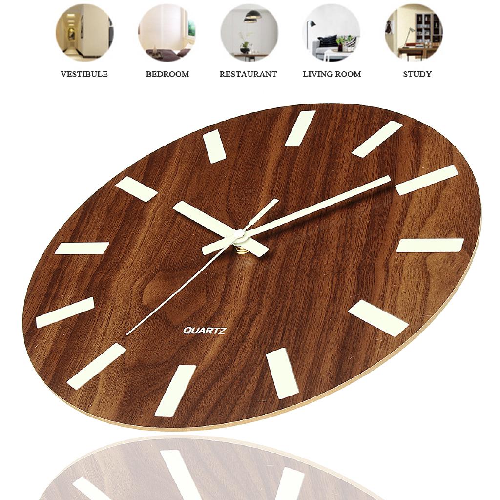 ⌘⌘Wall Clock Glow In The Dark Silent Quartz Indoor Living Room Wooden