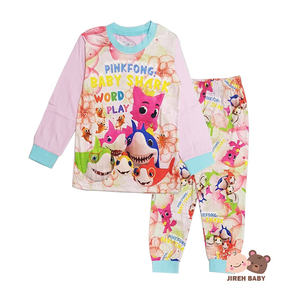READY STOCK!!! Baby Shark Girl Pyjamas Kid Pajamas Sleepwear Long