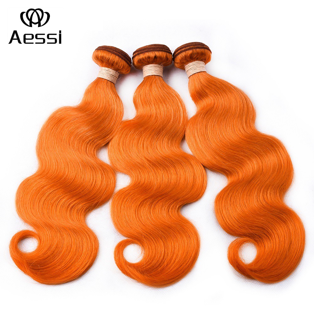 Aessi 3pcs Orange Color Chinese Virgin Body Wave Human Braid Hair