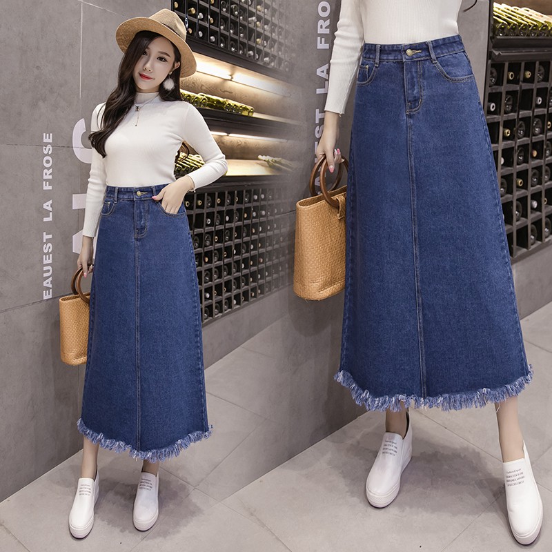 women's plus size denim maxi skirt