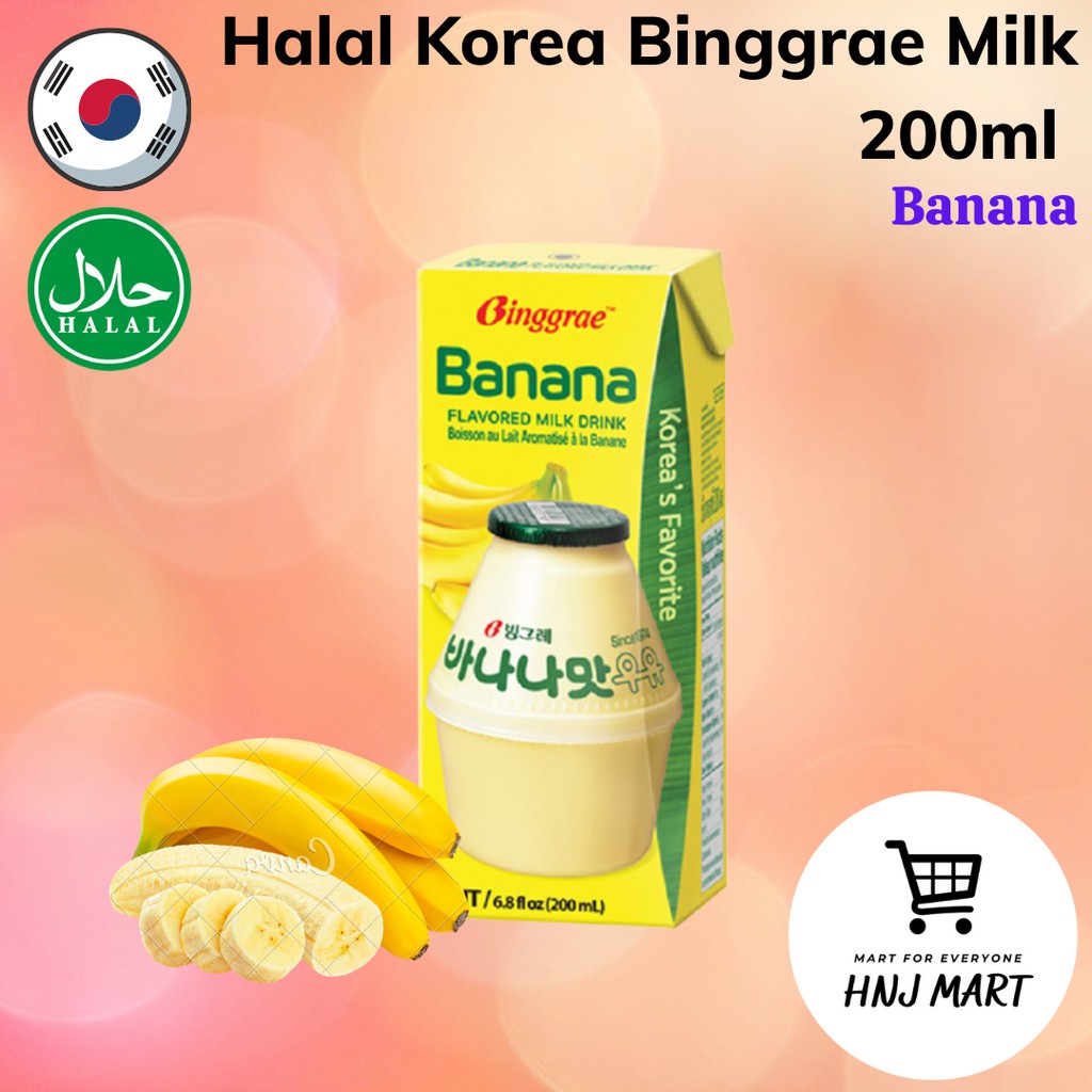 Halal Korea Binggrae Milk [Banana/Melon/Strawberry/Peach] 200ml Korea