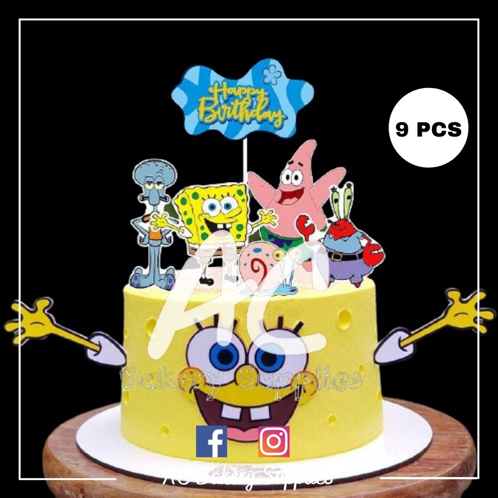 [READY STOCK] Spongebob Square Pants Cake Topper 9pcs Happy Birthday ...