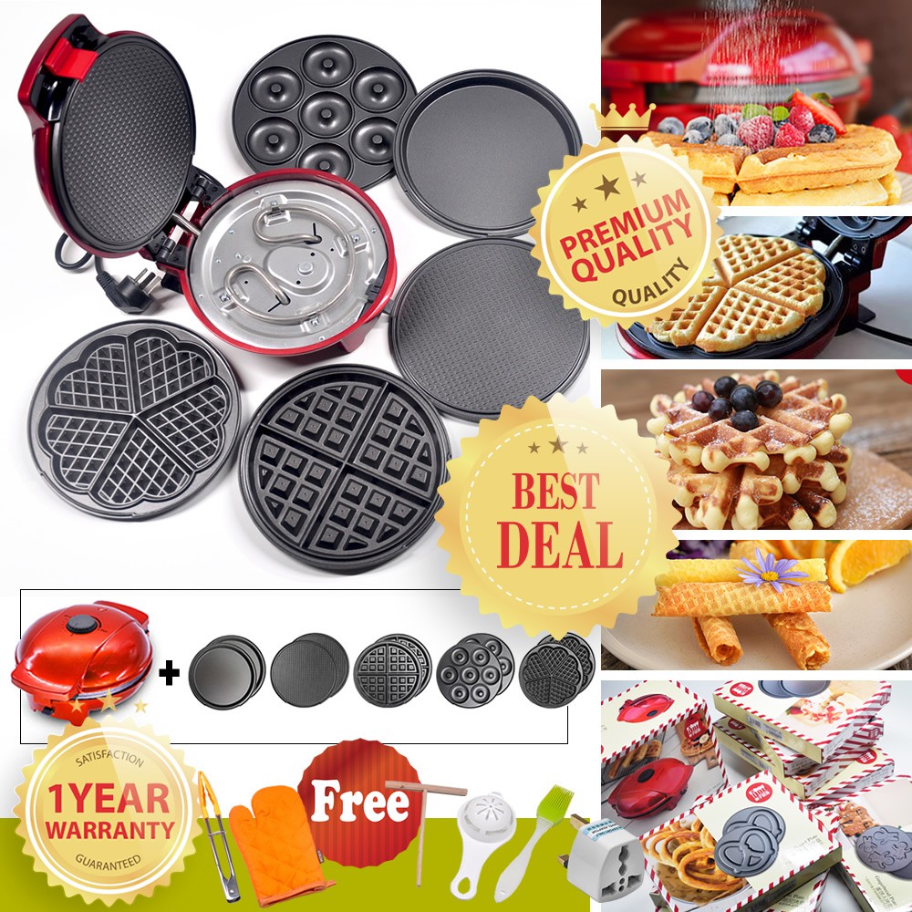 [5 in 1, FREE GIFTS, 1 YEAR WARRANTY] Mai's Kitchen MZ0007 Waffle / Egg-roll / Donut / Panini / Heart-shape Waffle Maker