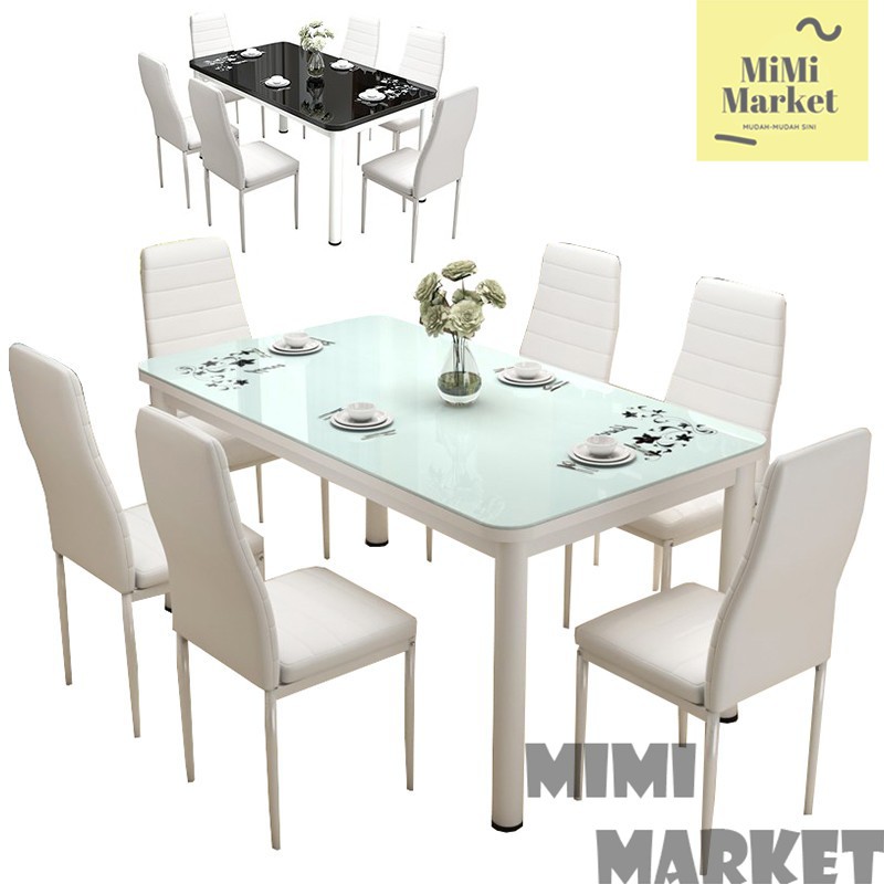 Simple Modern Rectangle Tempered Glass Top Dining Table Set With 6
